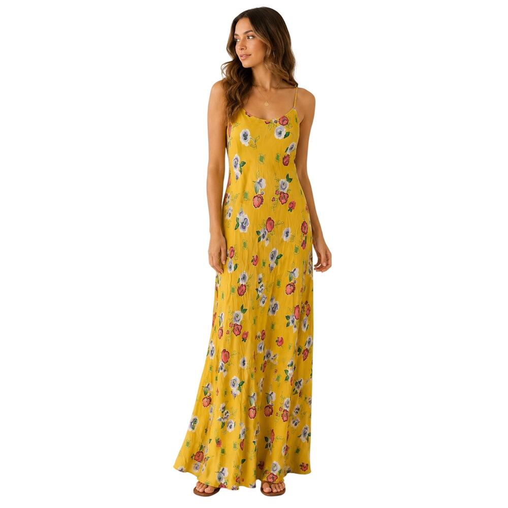 Vintage 90's Floral Scoop Neck Maxi Slip Dress Yellow